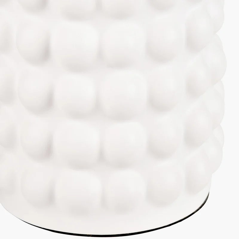 Sohan White Bobbled Ceramic Tall Table Lamp Base with Lino 40cm Grey Self Lined Linen Cylinder Lampshade