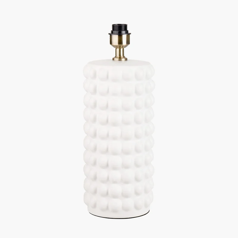 Sohan White Bobbled Ceramic Tall Table Lamp Base with Bloom 40cm White Handloom Scalloped Cylinder Lampshade