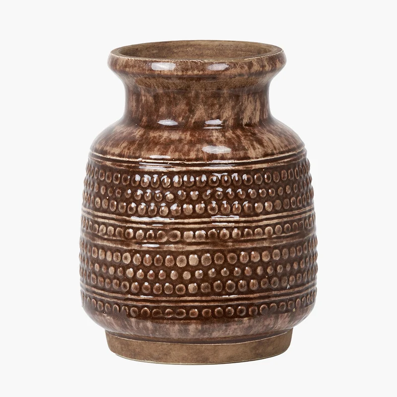 Theano Dot Design Brown Glaze Vase