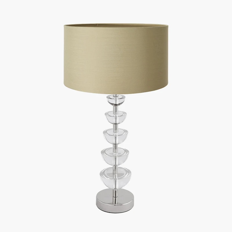Rosa Glass and Silver Table Lamp Base with Harry 30cm Taupe Cotton Mix Cylinder Lampshade