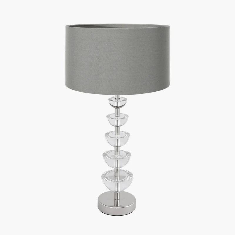 Rosa Glass and Silver Table Lamp Base with Harry 30cm Steel Grey Cotton Mix Cylinder Lampshade