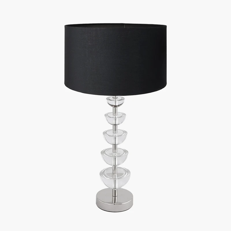 Rosa Glass and Silver Table Lamp Base with Harry 30cm Black Cotton Mix Cylinder Lampshade