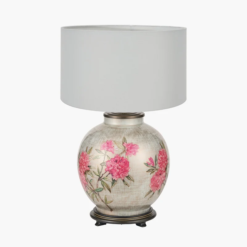 Rhododendron Large Glass Table Lamp Base with Harry 45cm Ivory Cotton Mix Cylinder Lampshade