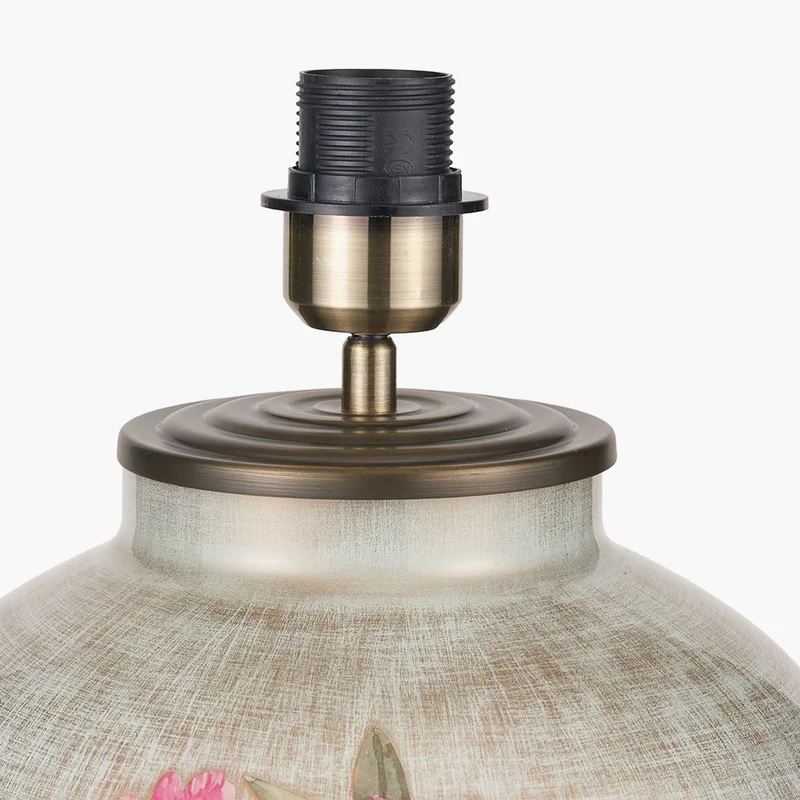 Rhododendron Large Glass Table Lamp Base with Harry 45cm Ivory Cotton Mix Cylinder Lampshade