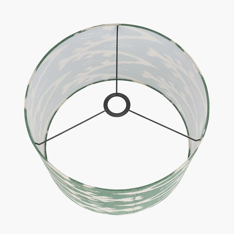 Rhode Matt Black Stick Metal Table Lamp Base with Lars 30cm Racing Green Ikat Patterned Cylinder Lampshade