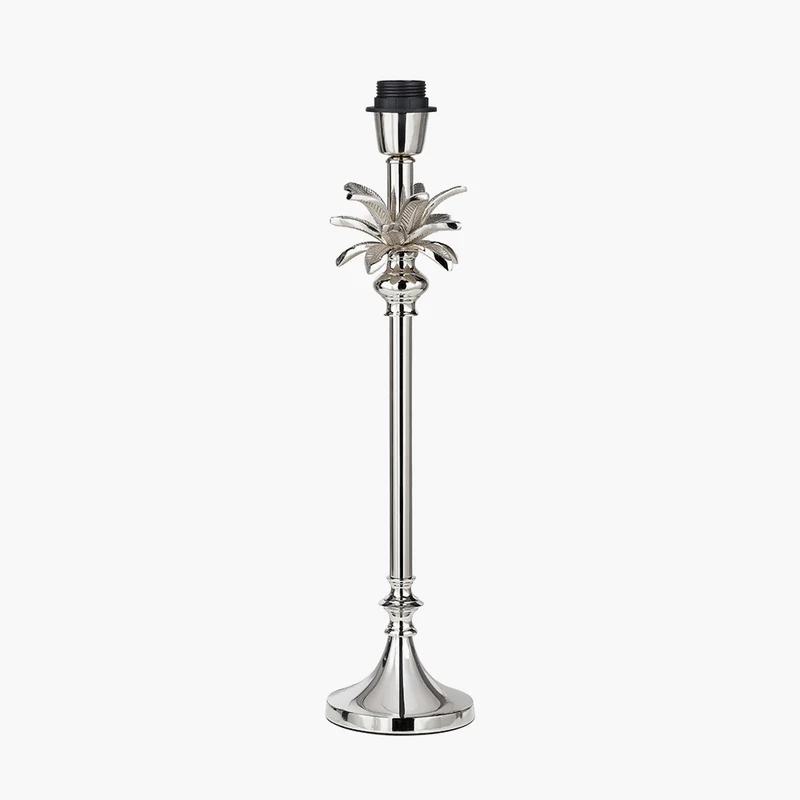 Trafalgar Nickel Metal Palm Tree Table Lamp Base with Harry 30cm Ivory Cotton Mix Cylinder Lampshade