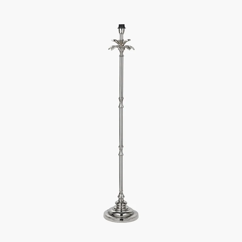 Trafalgar Nickel Metal Palm Tree Floor Lamp Base with Harry 45cm Black Cotton Mix Cylinder Lampshade