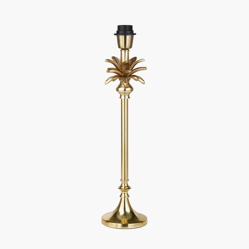 Trafalgar Gold Metal Palm Tree Table Lamp Base with Stellan 35cm Green Slubbed Silk Mix Gold Lined Cylinder Lampshade
