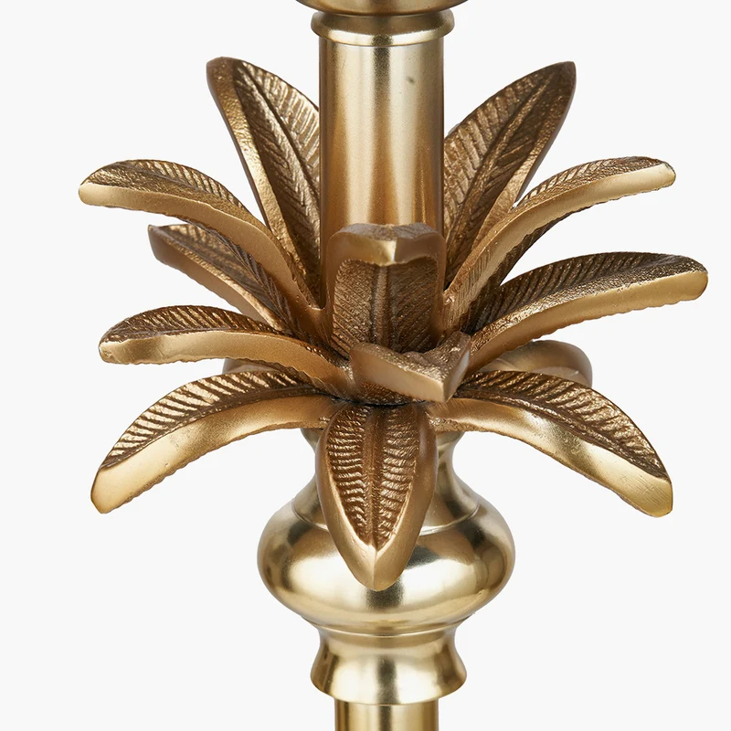 Trafalgar Gold Metal Palm Tree Table Lamp Base with Harry 35cm Black Cotton Mix Cylinder Lampshade
