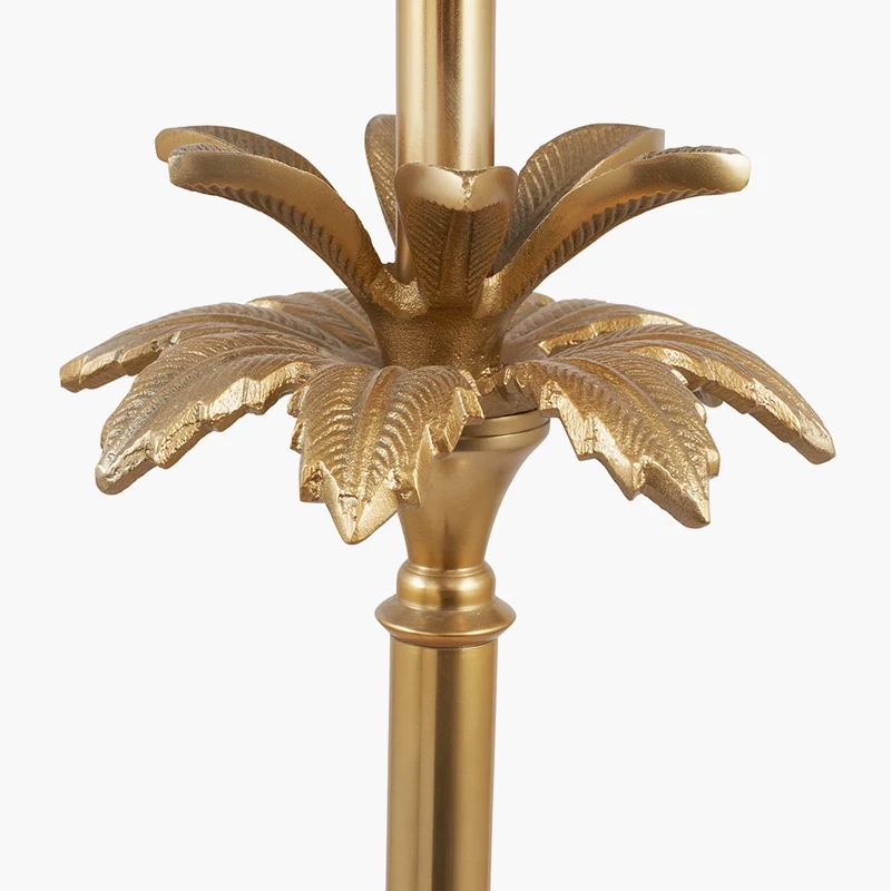Trafalgar Gold Metal Palm Tree Table Lamp Base with Harry 35cm Black Cotton Mix Cylinder Lampshade