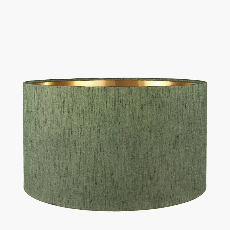 Trafalgar Gold Metal Palm Tree Floor Lamp Base with Stellan 45cm Green Slubbed Silk Mix Gold Lined Cylinder Lampshade