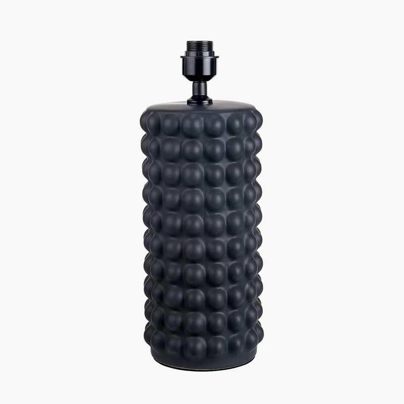 Sohan Black Bobbled Ceramic Tall Table Lamp Base with Edward 40cm Natural Linen Cylinder Lampshade