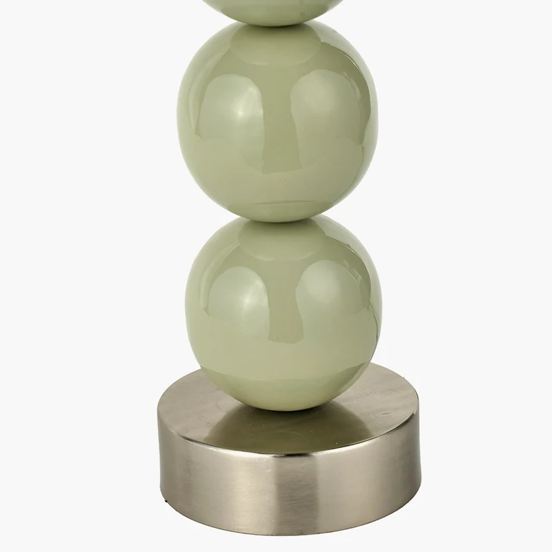 Sofia Sage and Silver Enamel 3 Ball Table Lamp Base with Harry 35cm Sage Cotton Mix Cylinder Lampshade