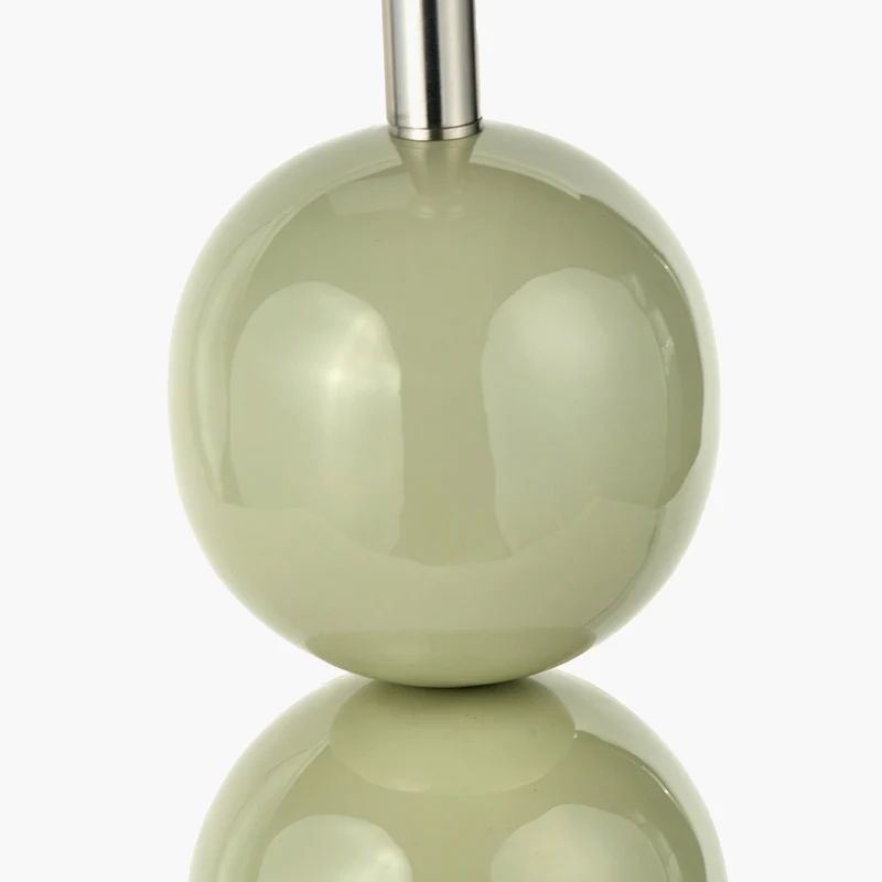 Sofia Sage and Silver Enamel 3 Ball Table Lamp Base with Harry 35cm Sage Cotton Mix Cylinder Lampshade