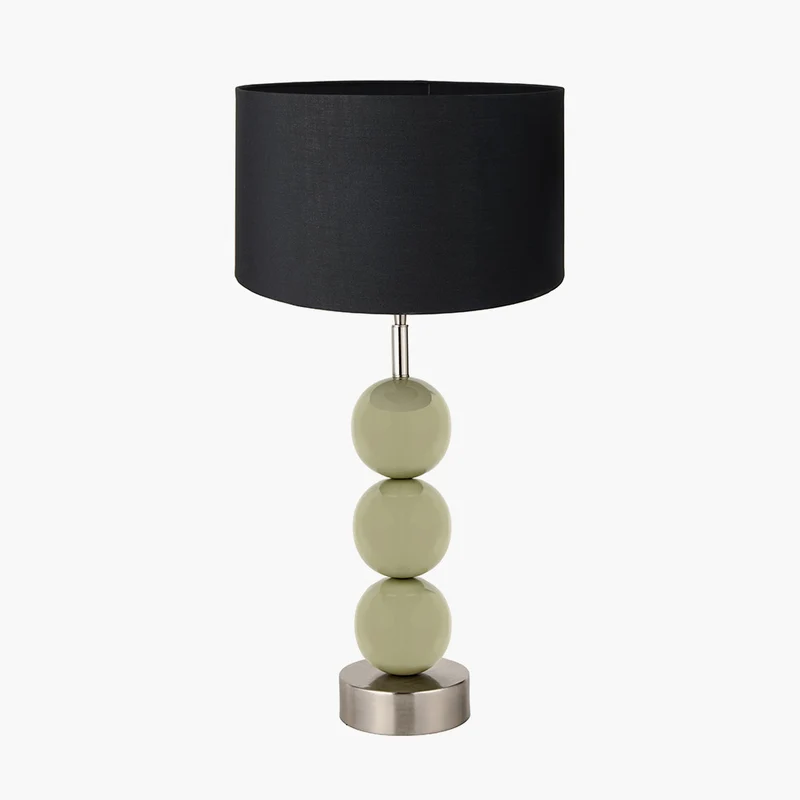 Sofia Sage and Silver Enamel 3 Ball Table Lamp Base with Harry 35cm Black Cotton Mix Cylinder Lampshade