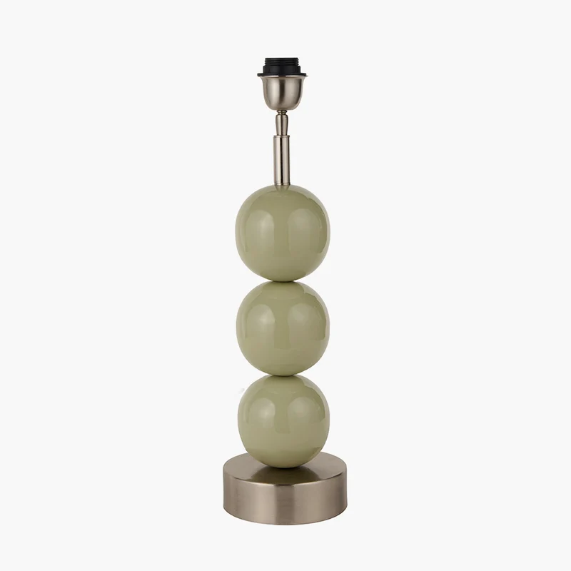 Sofia Sage and Silver Enamel 3 Ball Table Lamp Base with Harry 35cm Black Cotton Mix Cylinder Lampshade