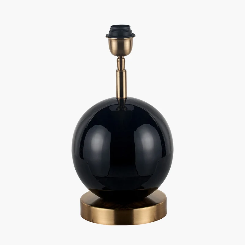 Sofia Black and Gold Enamel Table Lamp Base with Stellan 35cm Gold Slubbed Silk Mix Gold Lined Cylinder Lampshade