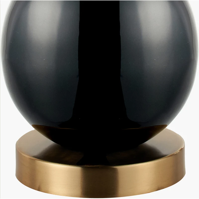 Sofia Black and Gold Enamel Table Lamp Base with Stellan 35cm Gold Slubbed Silk Mix Gold Lined Cylinder Lampshade
