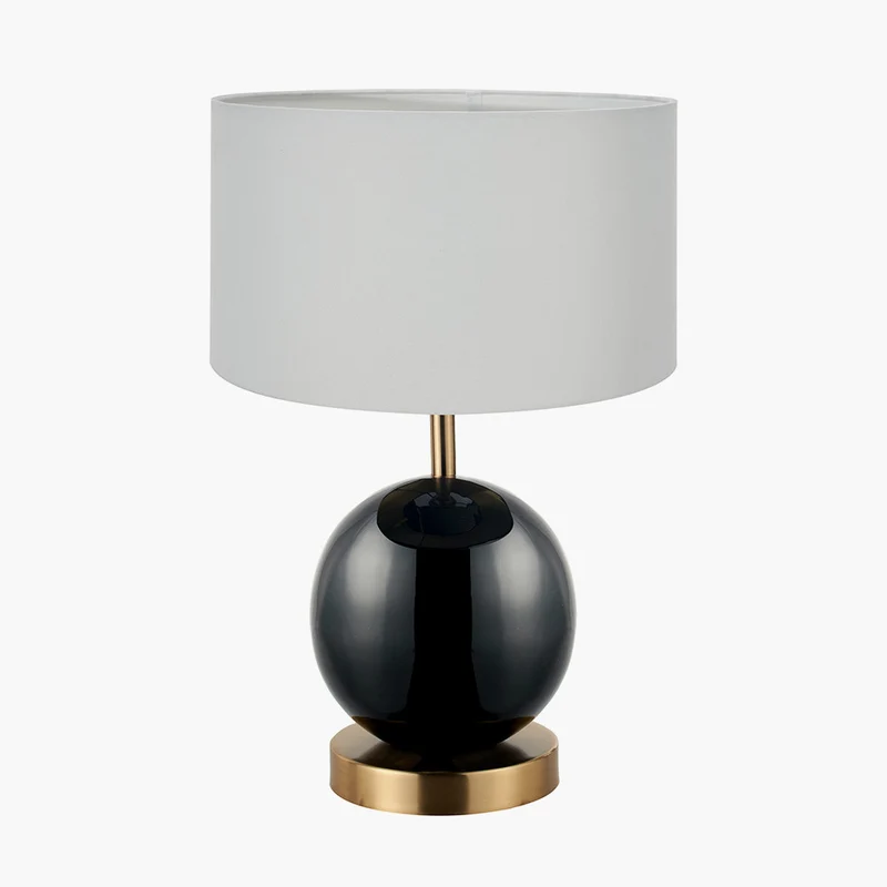 Sofia Black and Gold Enamel Table Lamp Base with Harry 35cm Ivory Cotton Mix Cylinder Lampshade