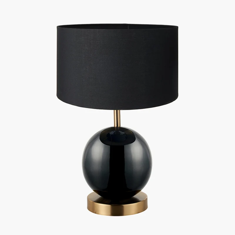 Sofia Black and Gold Enamel Table Lamp Base with Harry 35cm Black Cotton Mix Cylinder Lampshade