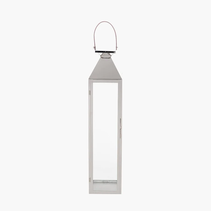 Silver Stainless Steel and Glass Medium Tall Lantern