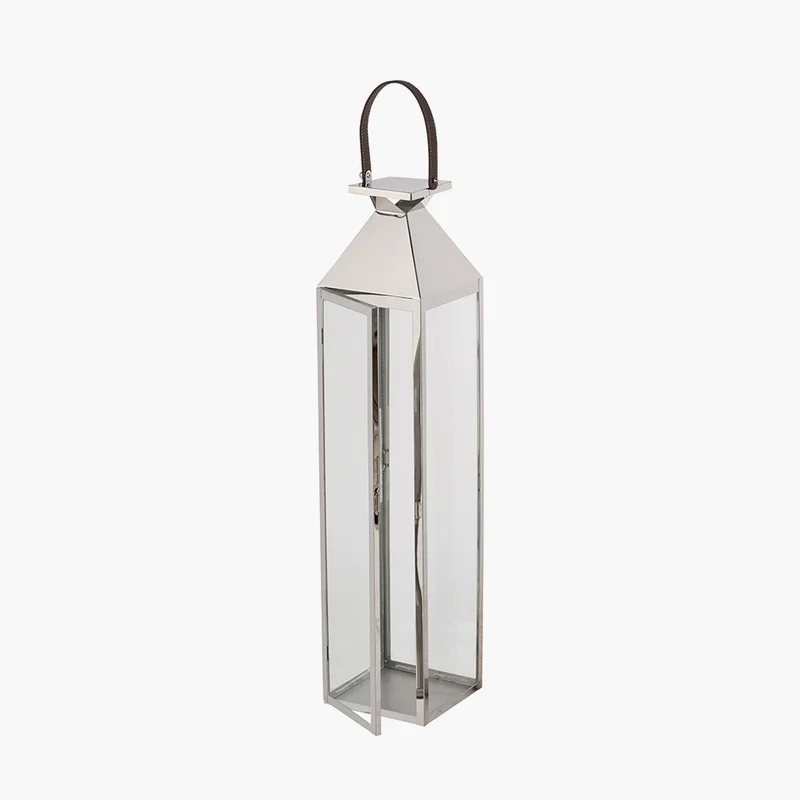 Silver Stainless Steel and Glass Medium Tall Lantern
