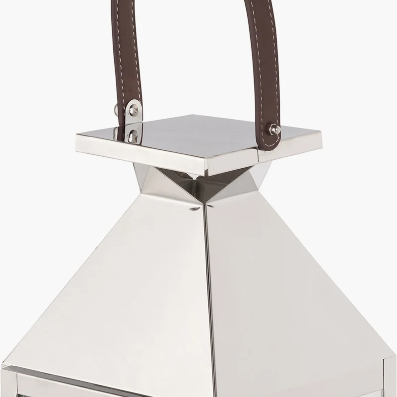 Silver Stainless Steel and Glass Medium Tall Lantern