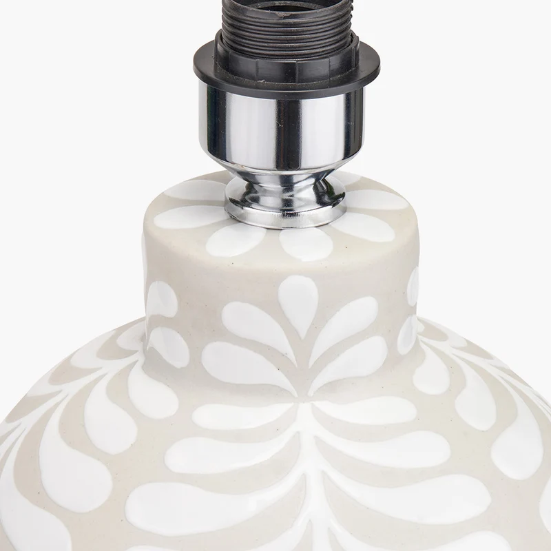 Tania Grey and White Pattern Ceramic Table Lamp Base with Coast 40cm Cream Calico Tapered Lampshade