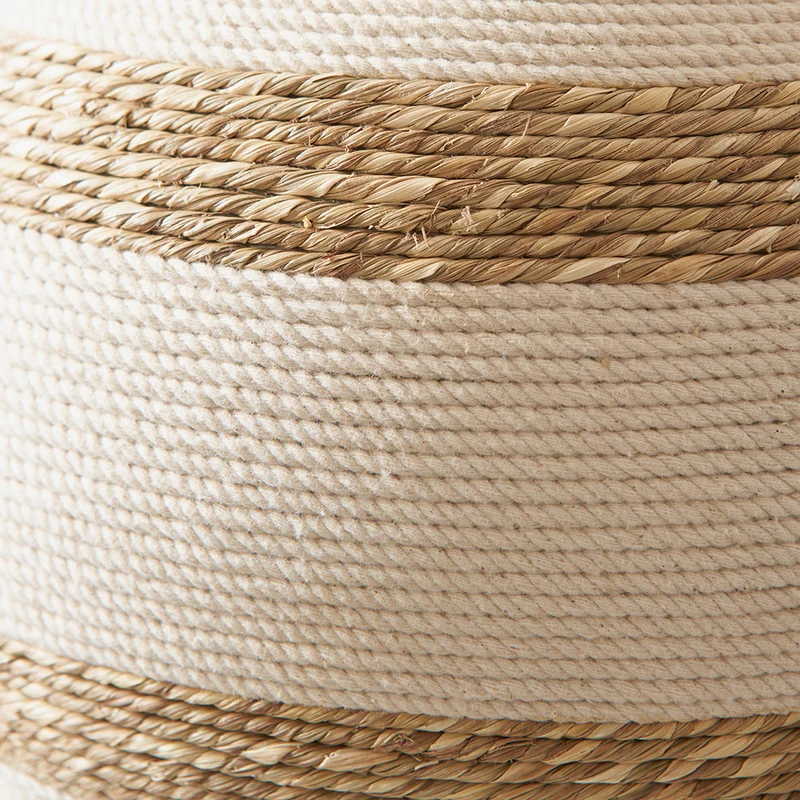 Talalla Cream and Natural Sea Grass Round Table Lamp Base with Lino 40cm White Self Lined Linen Cylinder Lampshade