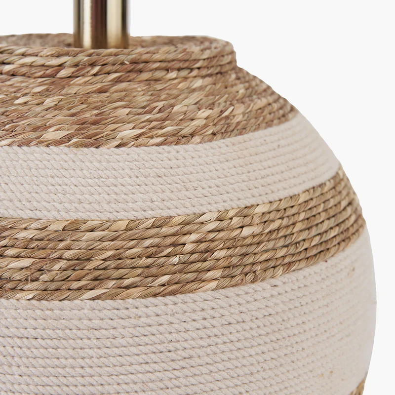 Talalla Cream and Natural Sea Grass Round Table Lamp Base with Lino 40cm Cream Self Lined Linen Cylinder Lampshade