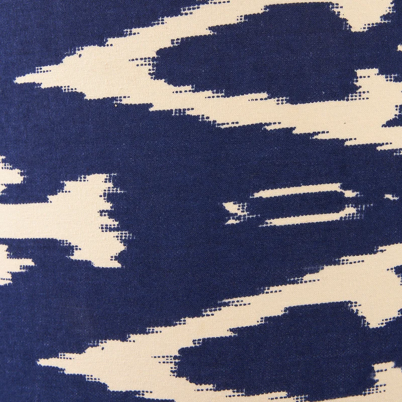 Rhode Matt Black Stick Metal Table Lamp Base with Lars 30cm Ocean Blue Ikat Patterned Cylinder Lampshade