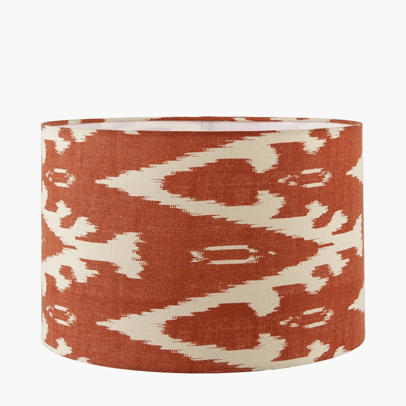 Rhode Matt Black Stick Metal Table Lamp Base with Lars 30cm Cinnamon Ikat Patterned Cylinder Lampshade