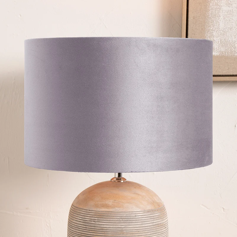 Rene 25cm Light Grey Velvet Cylinder Lampshade