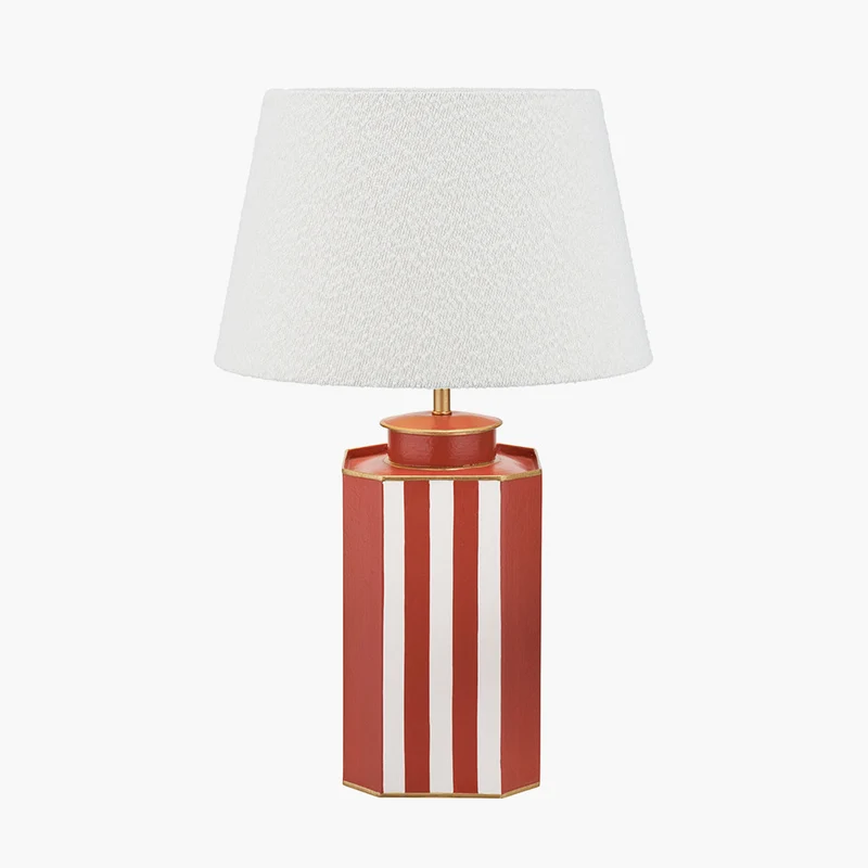 Raya Cinnamon and White Hand Painted Metal Table Lamp Base with Martigues 40cm White Boucle Tapered Lampshade