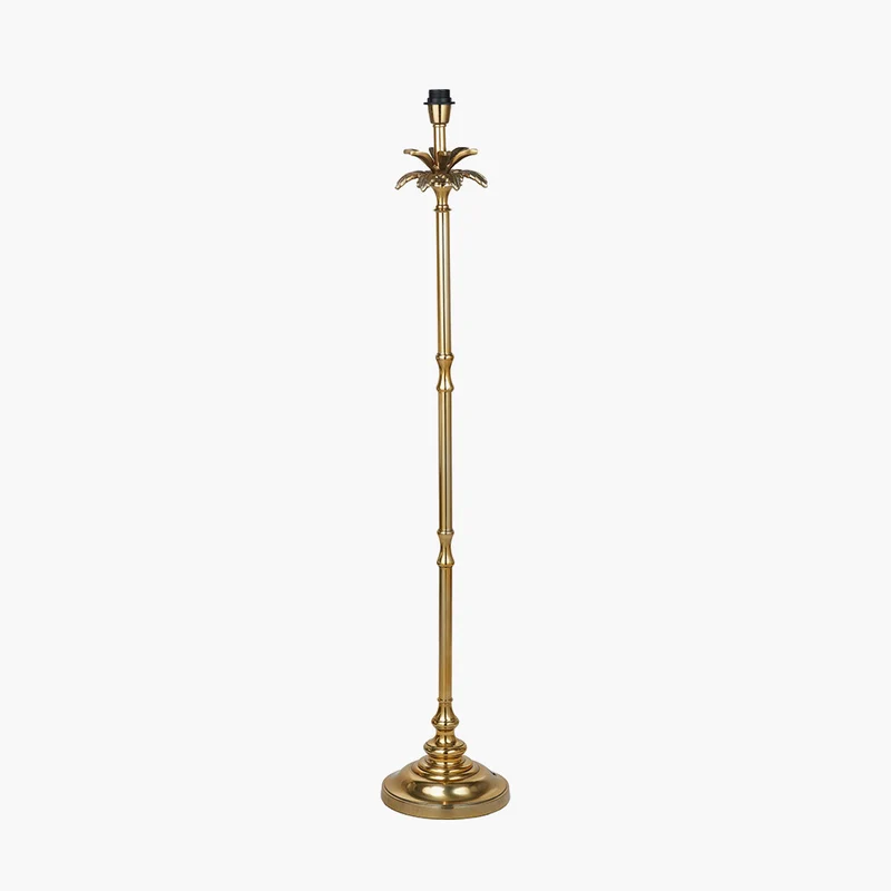 Trafalgar Gold Metal Palm Tree Floor Lamp Base with Harry 45cm Black Cotton Mix Cylinder Lampshade