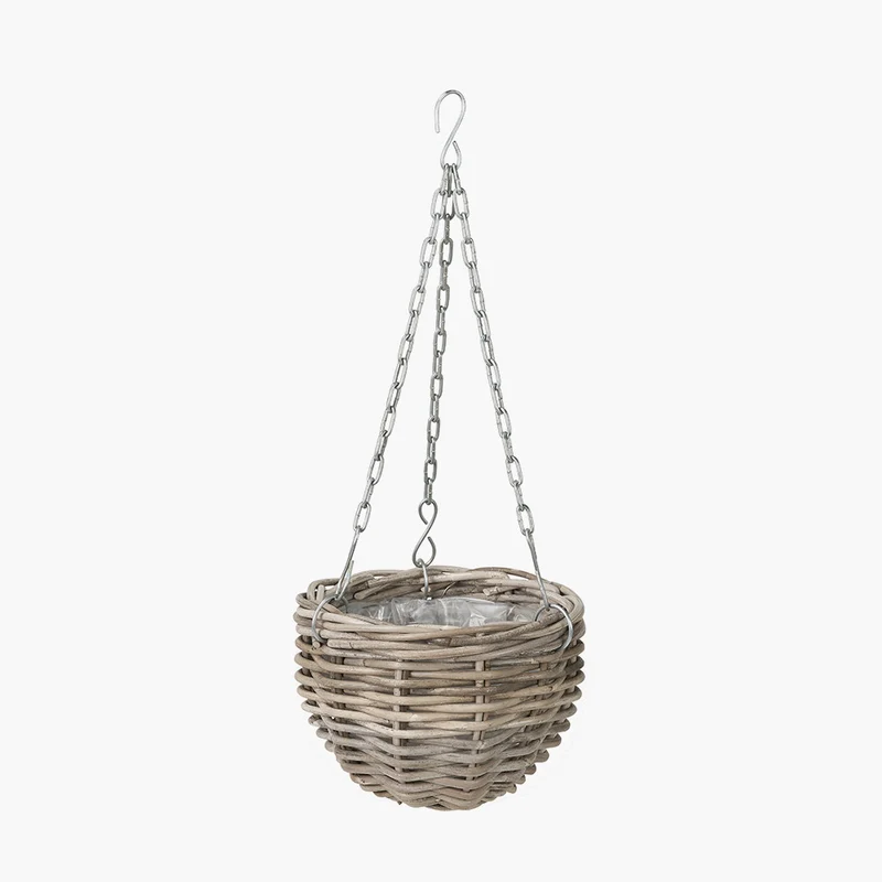 Tobs Indoor Outdoor Grey Kubu Rattan Round Hanging Basket - Small