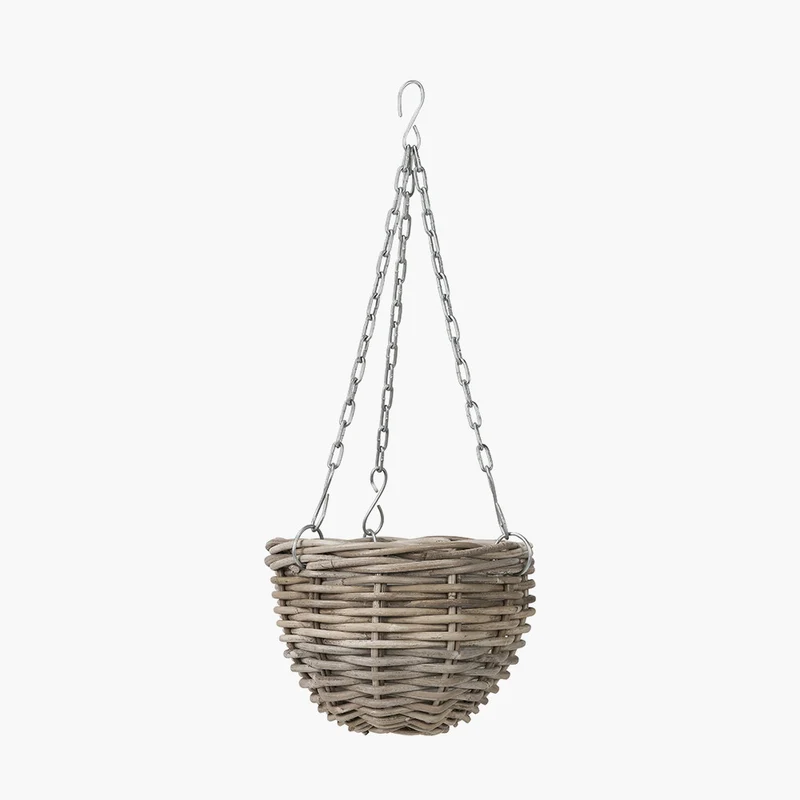 Tobs Indoor Outdoor Grey Kubu Rattan Round Hanging Basket - Small