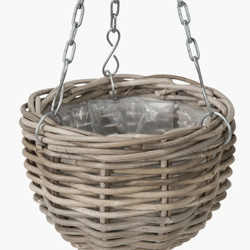 Tobs Indoor Outdoor Grey Kubu Rattan Round Hanging Basket - Small