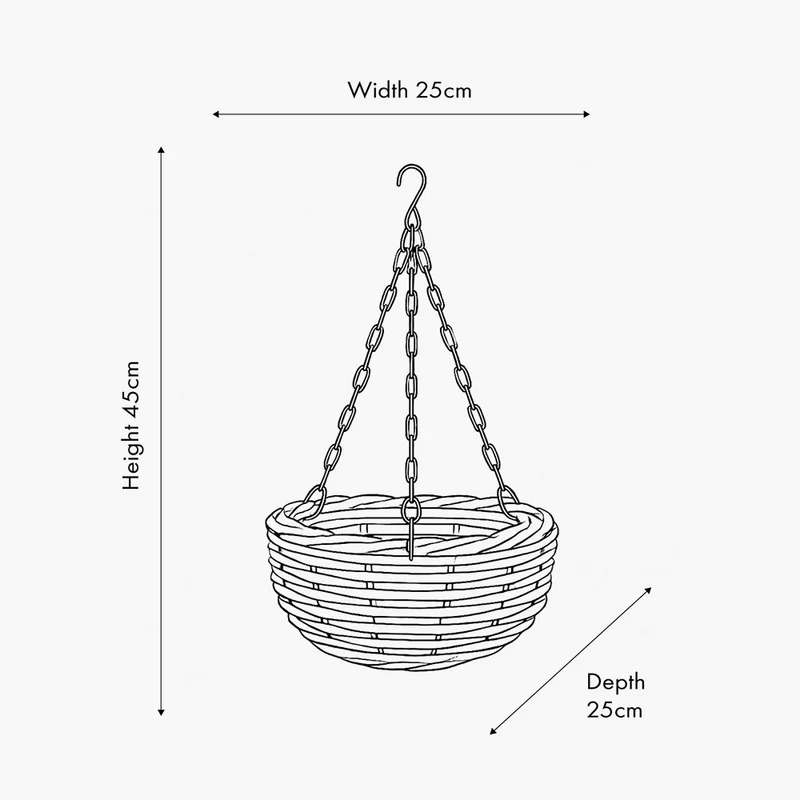 Tobs Indoor Outdoor Grey Kubu Rattan Round Hanging Basket - Small