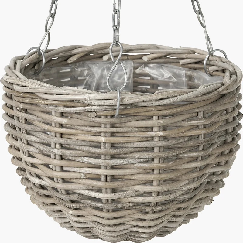 Tobs Indoor Outdoor Grey Kubu Rattan Round Hanging Basket - Large
