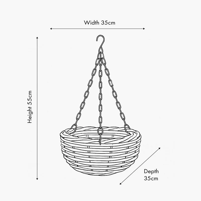 Tobs Indoor Outdoor Grey Kubu Rattan Round Hanging Basket - Large