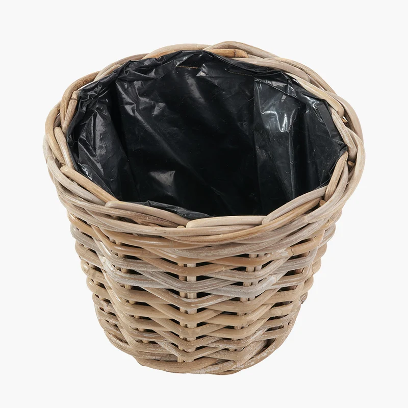Tobs Indoor Outdoor Grey Kubu Rattan Round Basket Planter