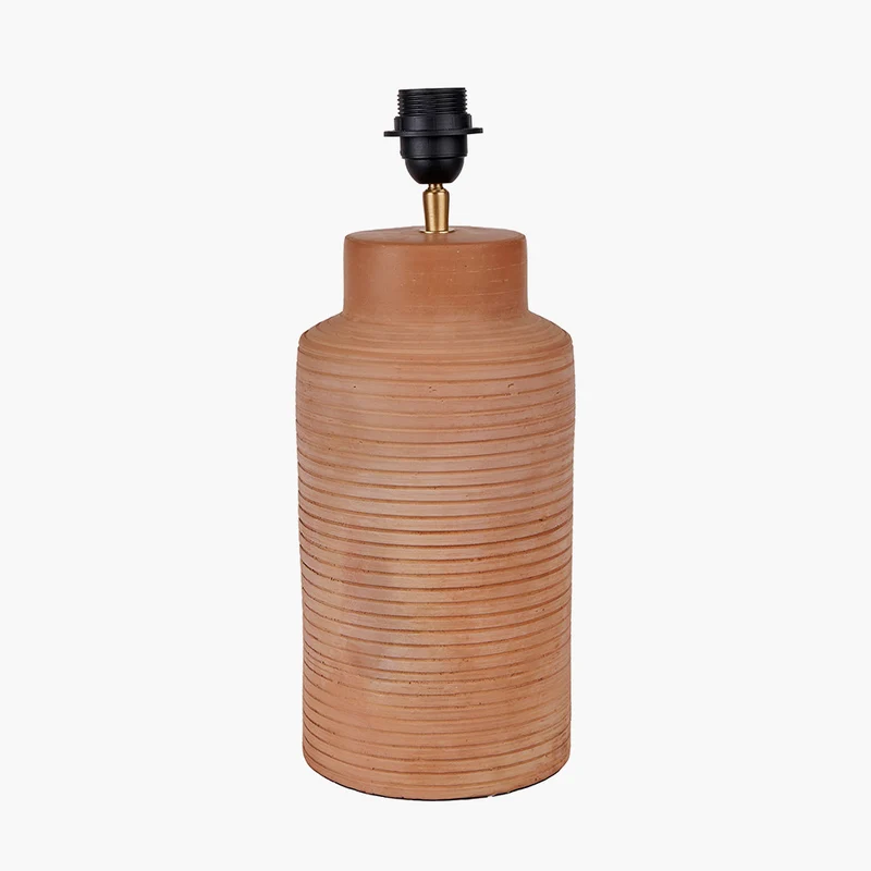 Sierra Natural Tall Ribbed Terracotta Table Lamp Base with Tabitha 35cm Cream Jute Scalloped Edge Tapered Lamp Shade with Contrast Binding