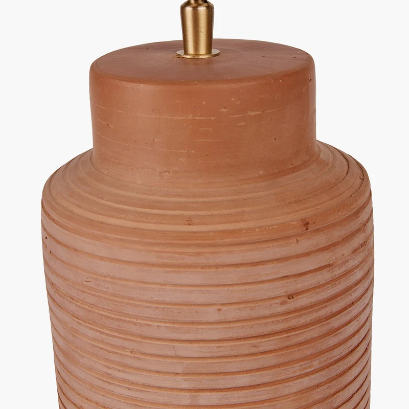 Sierra Natural Tall Ribbed Terracotta Table Lamp Base with Tabitha 35cm Cream Jute Scalloped Edge Tapered Lamp Shade with Contrast Binding