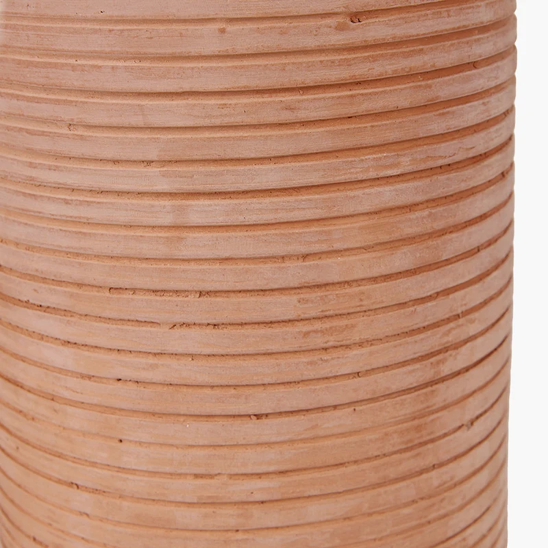 Sierra Natural Tall Ribbed Terracotta Table Lamp Base with Tabitha 35cm Cream Jute Scalloped Edge Tapered Lamp Shade with Contrast Binding