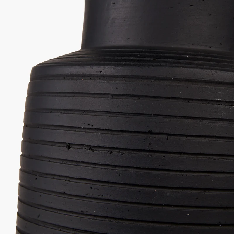Sierra Black Tall Ribbed Terracotta Table Lamp Base with Tabitha 35cm Cream Jute Scalloped Edge Tapered Lamp Shade with Contrast Binding