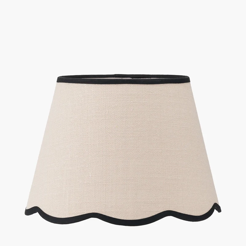 Sierra Black Tall Ribbed Terracotta Table Lamp Base with Tabitha 35cm Cream Jute Scalloped Edge Tapered Lamp Shade with Contrast Binding
