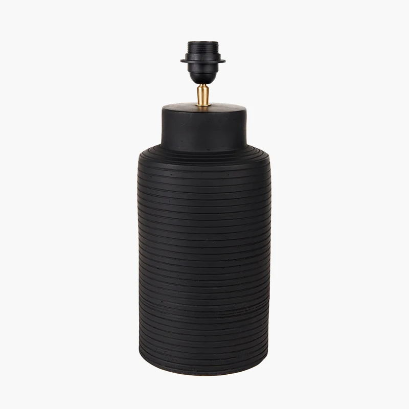 Sierra Black Tall Ribbed Terracotta Table Lamp Base with Lino 35cm Black Self Lined Linen Cylinder Lampshade