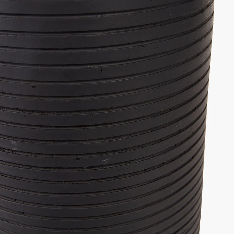 Sierra Black Tall Ribbed Terracotta Table Lamp Base with Lino 35cm Black Self Lined Linen Cylinder Lampshade