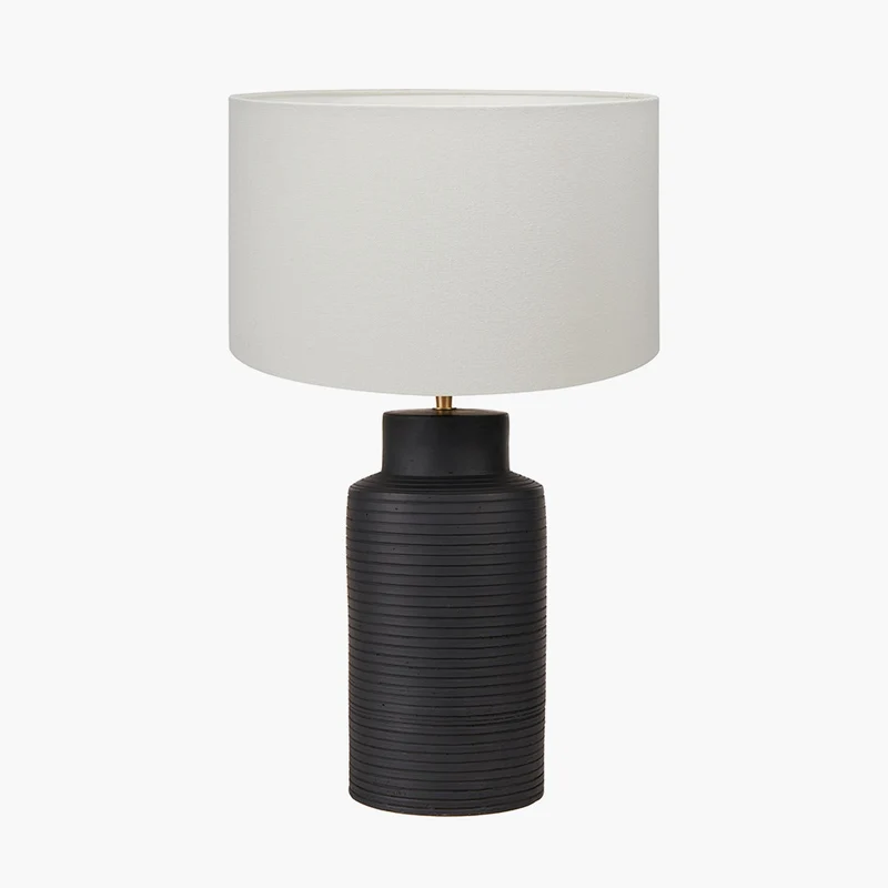 Sierra Black Tall Ribbed Terracotta Table Lamp Base with Henry 35cm White Handloom Cylinder Lampshade